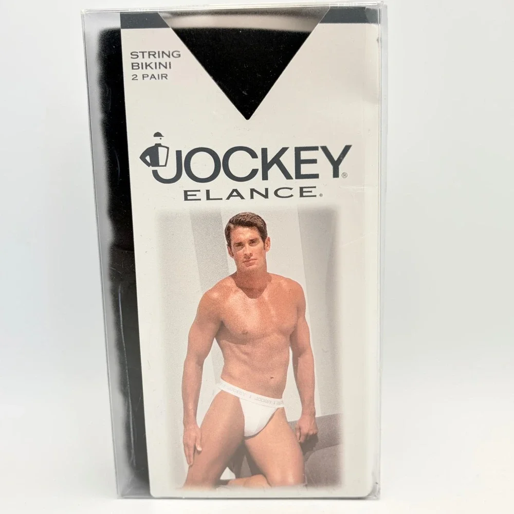 Vintage‎ 1996 Jockey Elance Mens String Bikini 2 Pair Pack Black Size XL 40-42